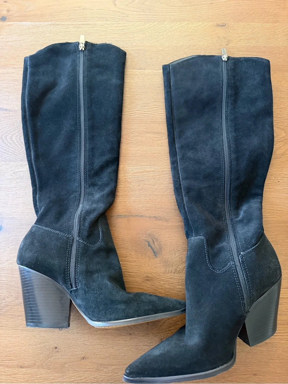 Vince Camuto Black Suede Knee High Boots Pointed Toe Block Heel Size 8 NWOT